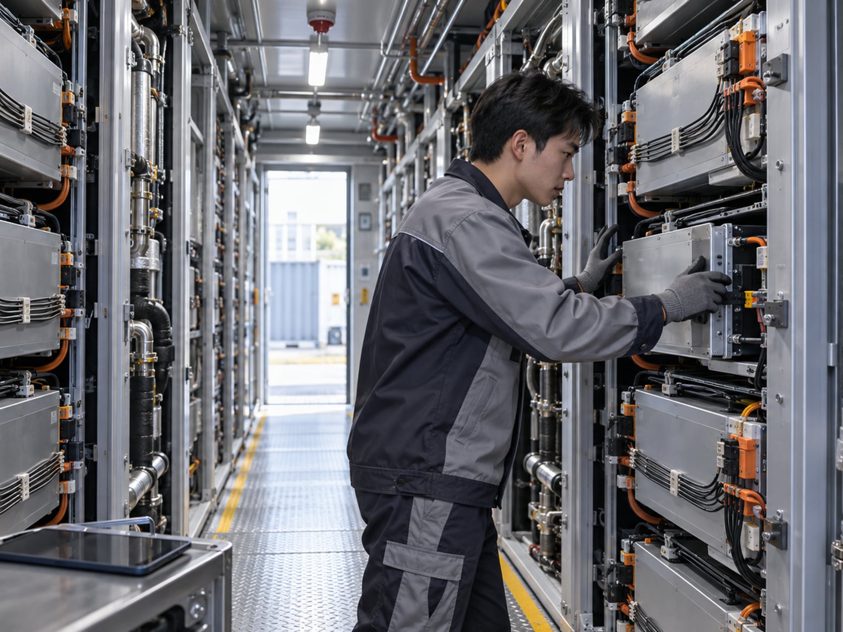 防静电垫上的 5G 工业模组微距,沉金焊盘与金属屏蔽罩的点焊痕清晰,旁边是 M.2 连接器与镊子