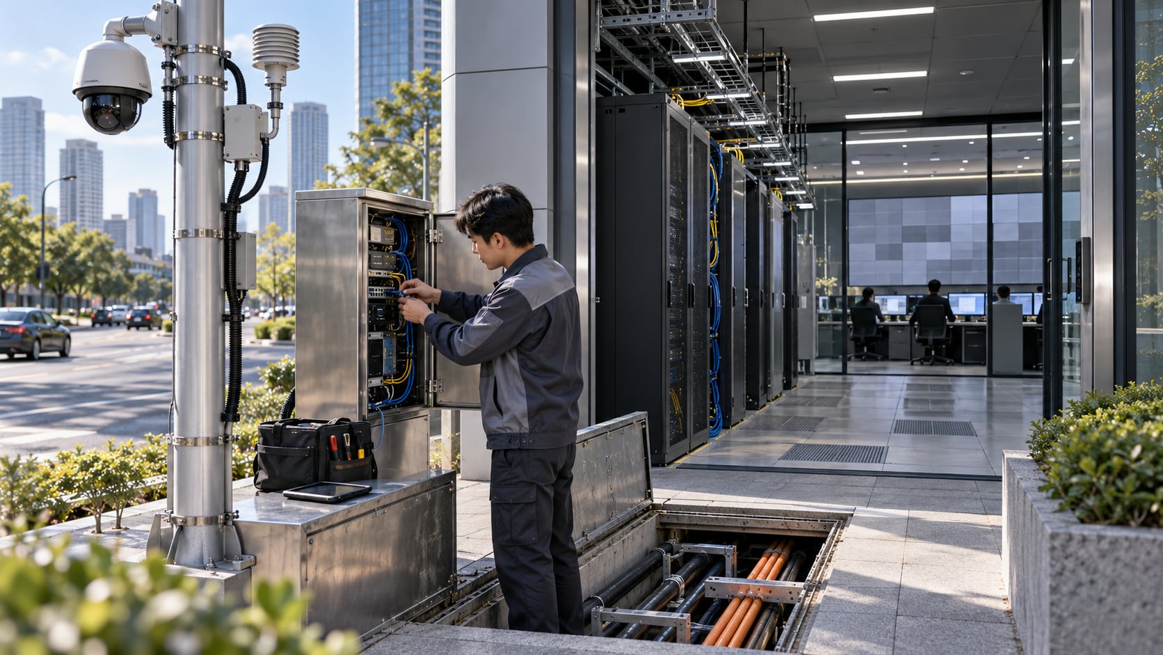 路侧杆件市政箱体与运行中心沿纵深展开